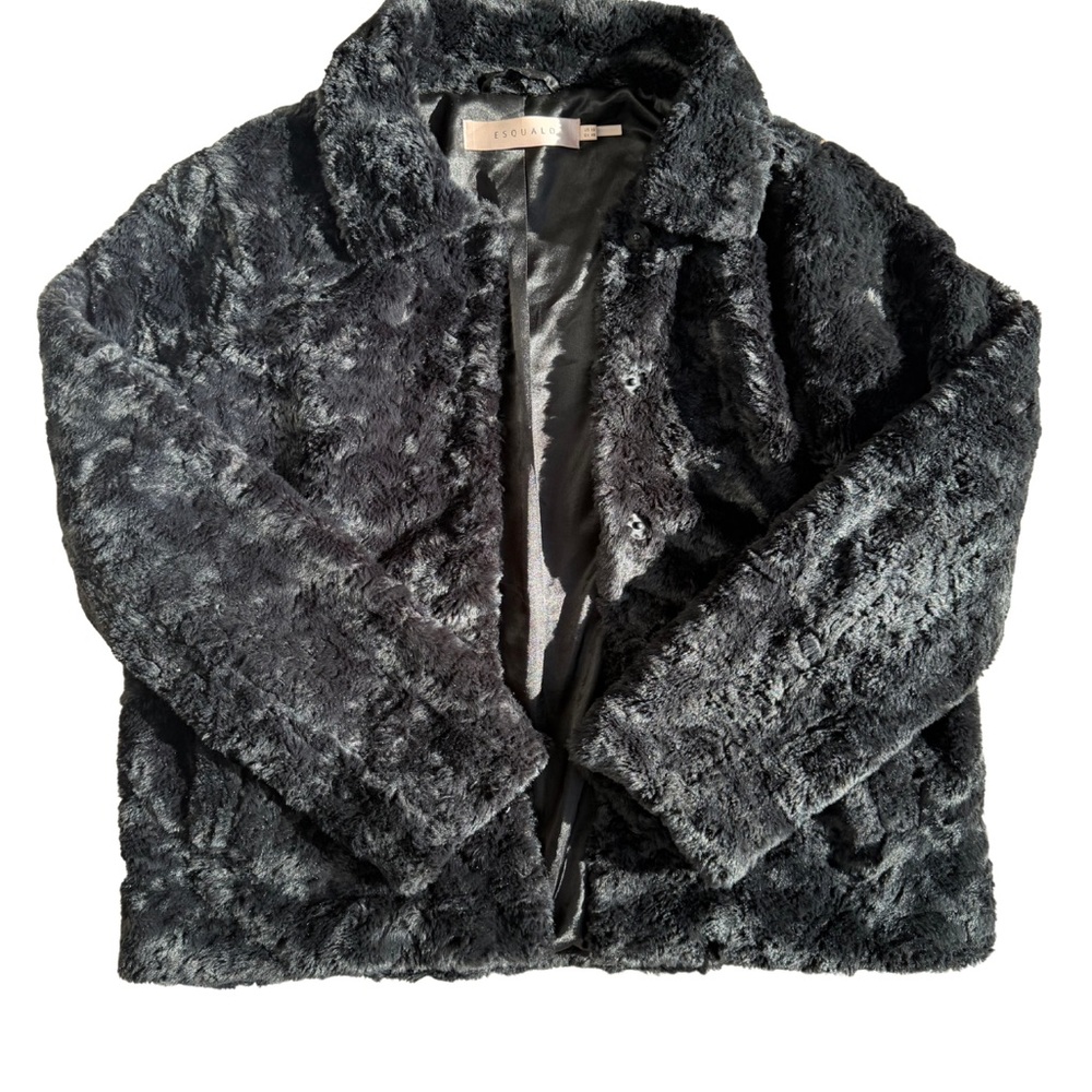 ESQUALO Black Faux Fur Coat